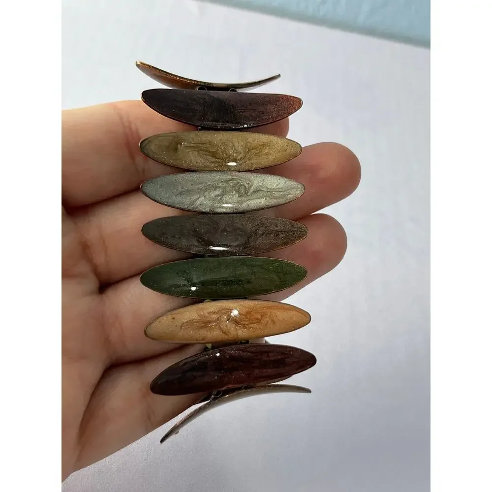 VTG Copper Tone Enamel Convex Panels Stretch Bracelet Boho MCM Tribal